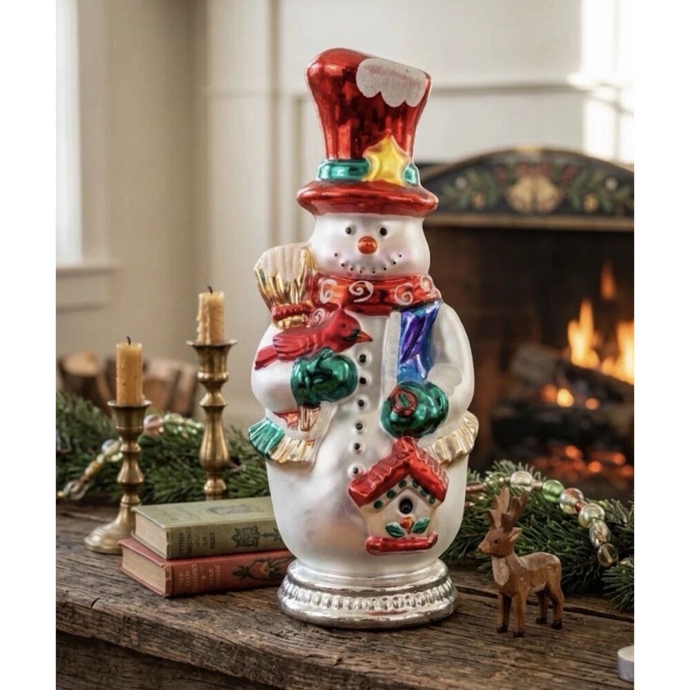 Christopher Radko Snowman Large Blown Glass Standing Centerpiece Tabletop Vtg